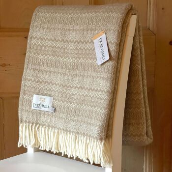 Tweedmill Fair Isle Pure New Wool Throw Blanket - Oatmeal Beige