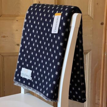 Tweedmill Blanket Stitch Navy with Silver Dots Pure New Wool Throw Blanket - Large