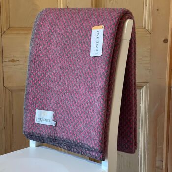 Tweedmill Blanket Stitch Dark Pink & Charcoal Grey Pure New Wool Throw Blanket - Large