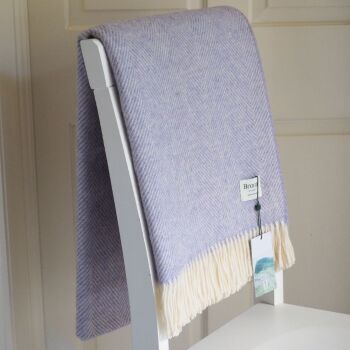 BRONTE by Moon Herringbone Blanket Throw Pure New Wool - Pale Lavender Purple