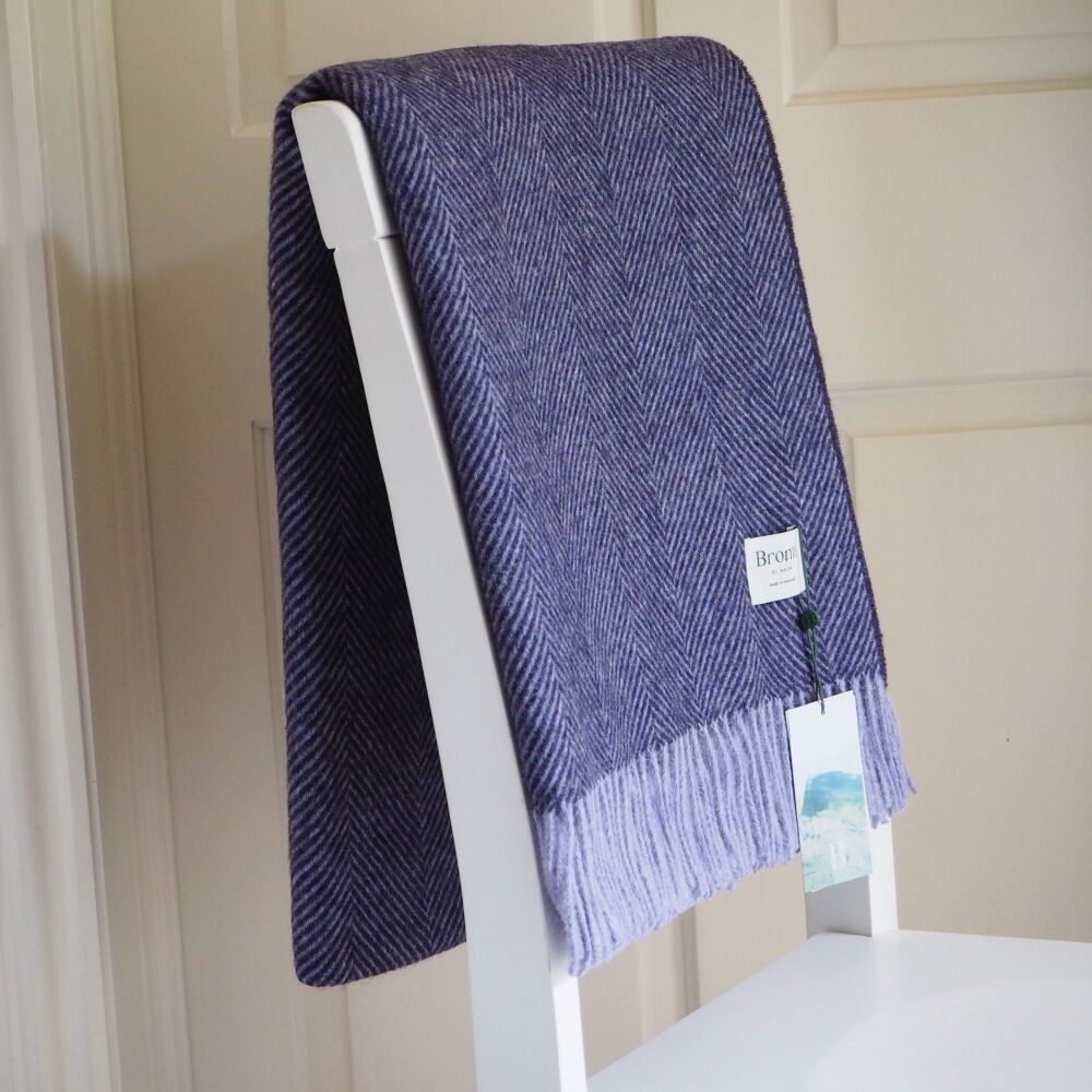 BRONTE by Moon Herringbone Blanket Throw Pure New Wool - Rich Blackcurrant 