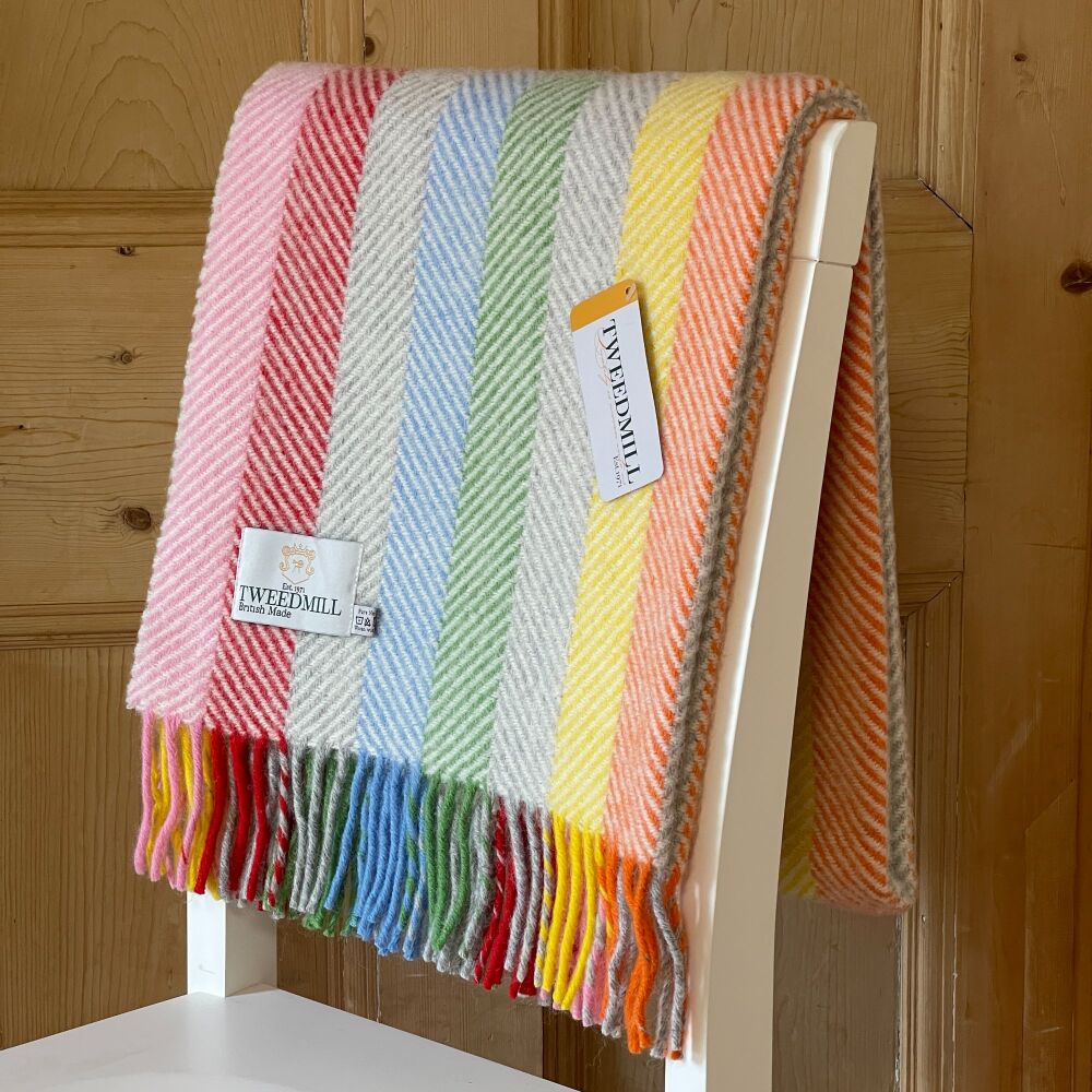 Tweedmill Herringbone Stripe Multi Knee Rug or Small Blanket Pure New Wool