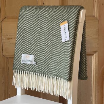 Tweedmill Olive Green Herringbone Knee Rug or Small Blanket Throw Pure New Wool