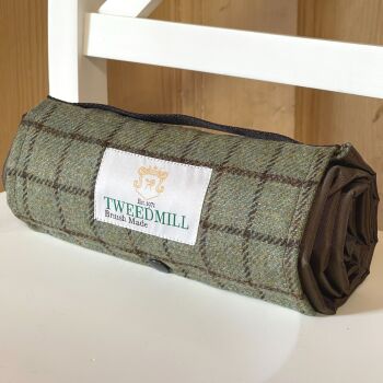 WATERPROOF Backed Picnic Rug COMPACT WALKER Country Check Wool Tweed Small