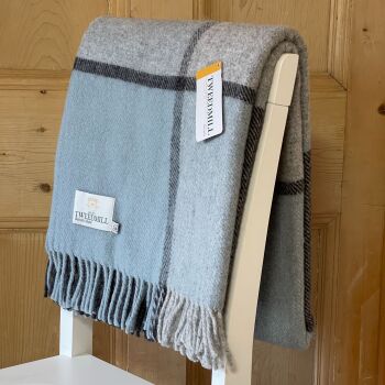 Tweedmill Multi Check Duck Egg Blue & Charcoal Pure New Wool Throw Blanket