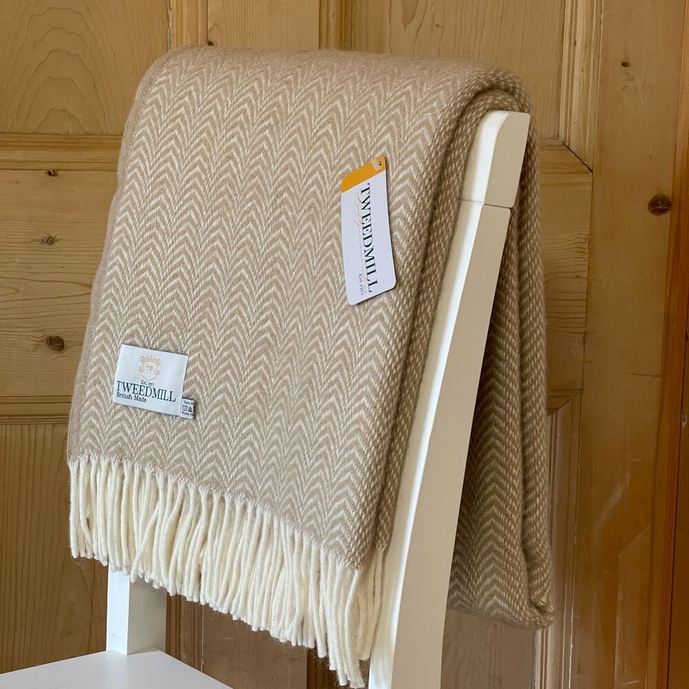 Tweedmill Dune Pure New Wool Throw Blanket - Vintage Beige