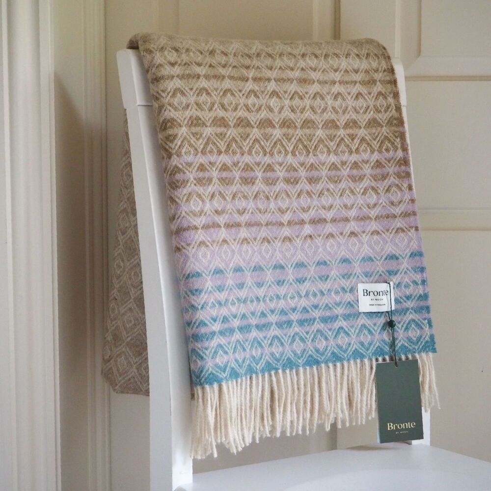 BRONTE by Moon British Wool Ombre Diamond Lambwool Throw - Aqua-Lilac