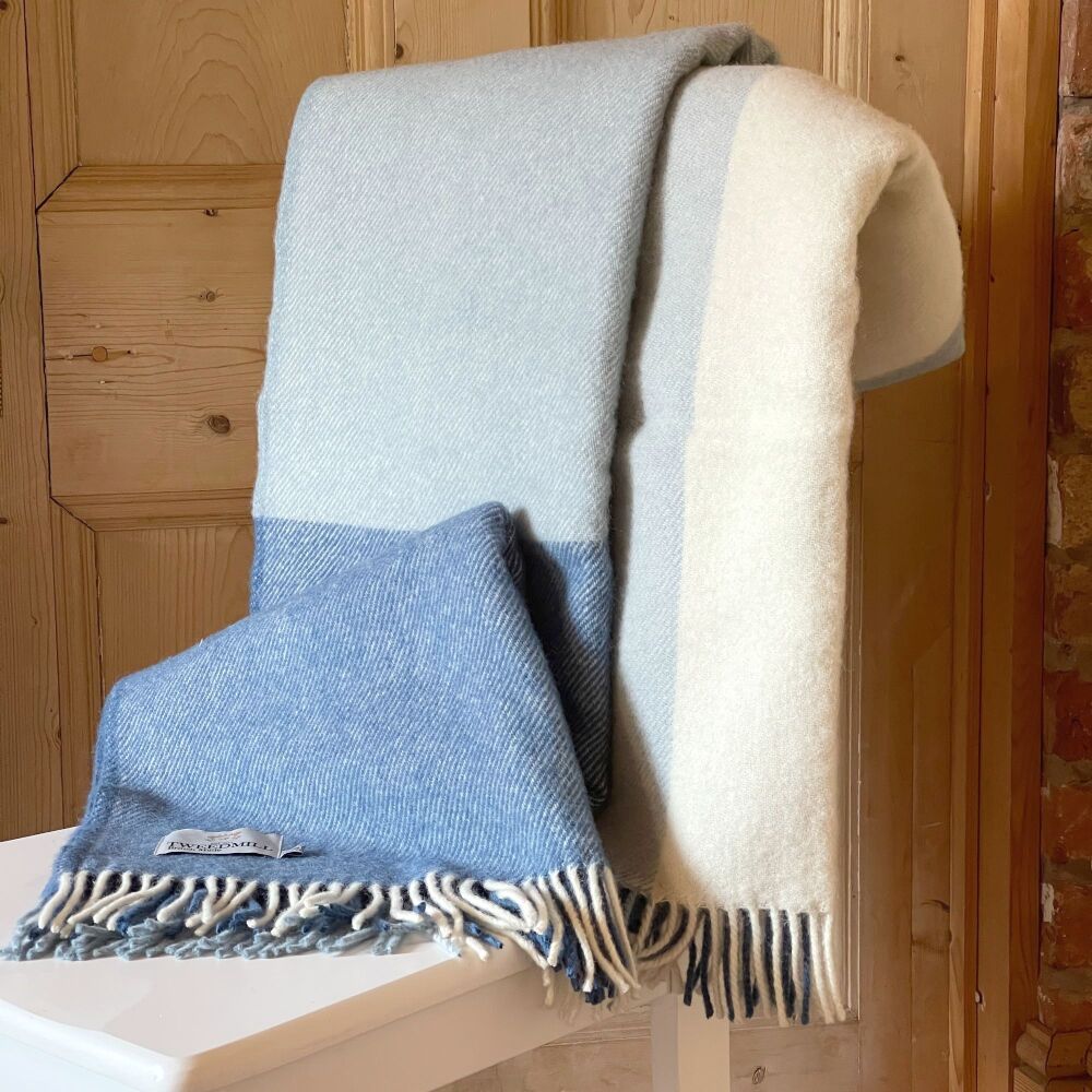 Tweedmill Paddock Check Pure New Wool Throw/Blanket in Blue Jay - Extra Lar