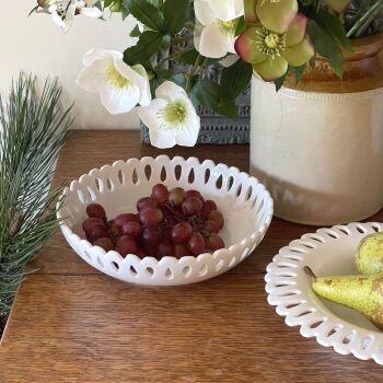 Porcelain Decorative Bowl Filigree Design for Fruit or Serving - 21 cm