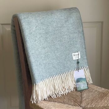 BRONTE by Moon Herringbone Throw Blanket Duck Egg Blue Shetland Wool