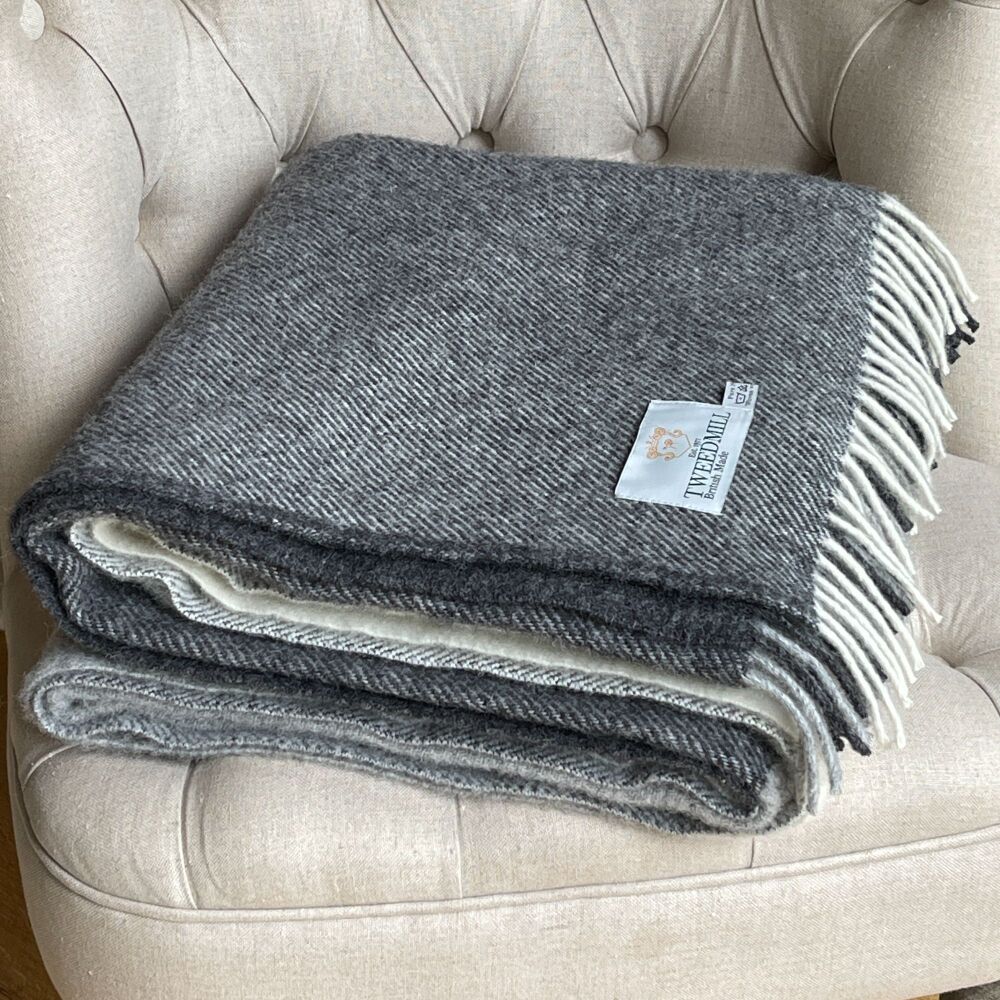 Tweedmill Paddock Check Pure New Wool Throw/Blanket in Charcoal - Extra Lar