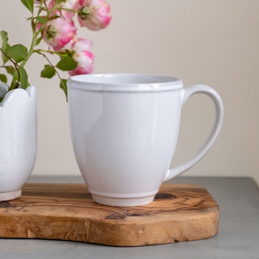 Stoneware Mug with Decorative Rim - Eggshell White