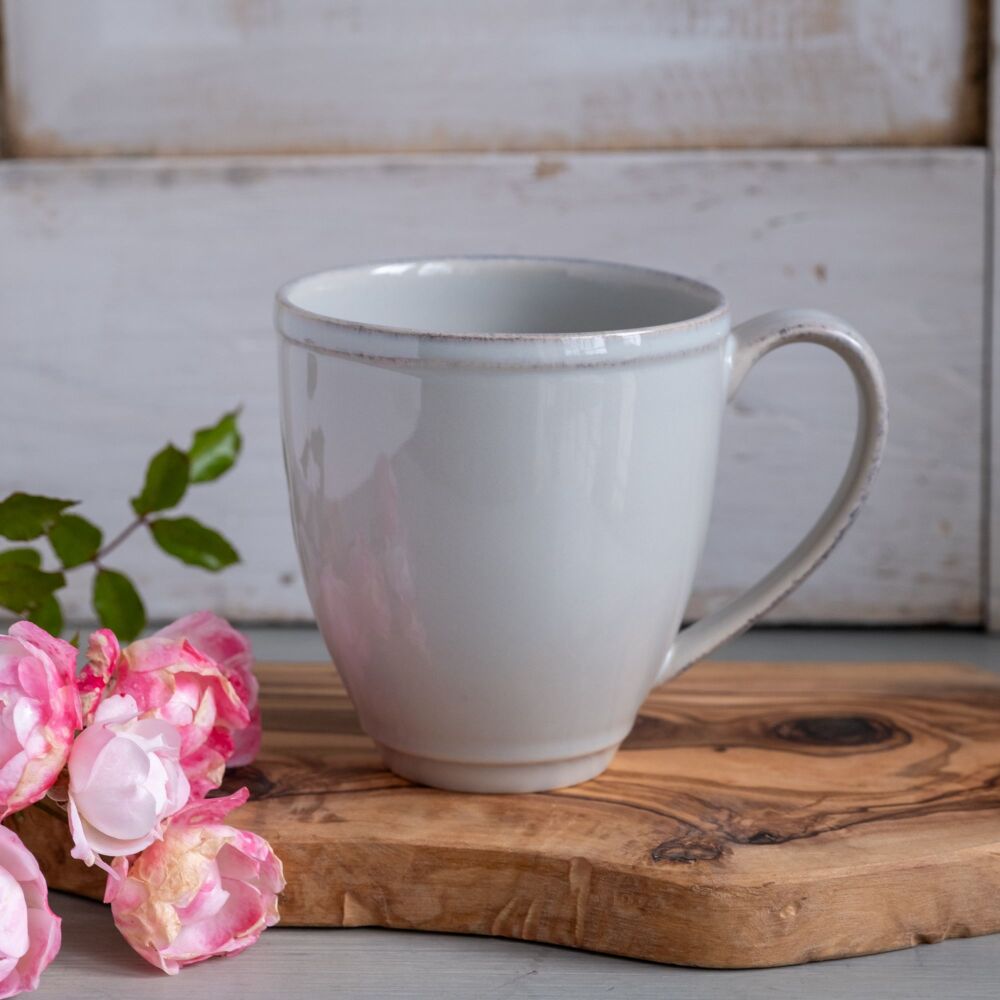 Stoneware Mug with Decorative Rim - Dove Grey