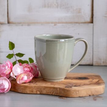 Stoneware Mug with Decorative Rim - Sage Green