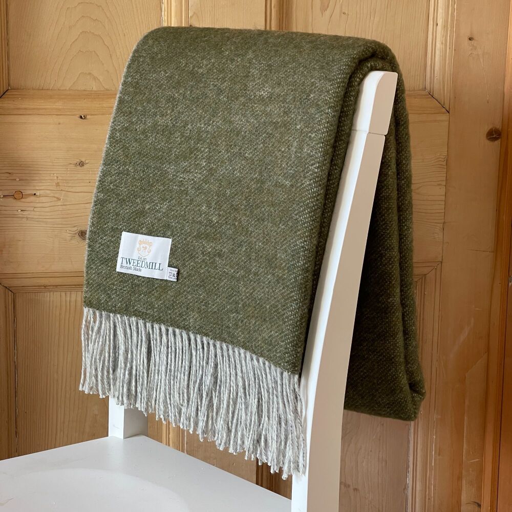 Tweedmill Dartmoor Pure New Wool Throw Blanket Olive Green