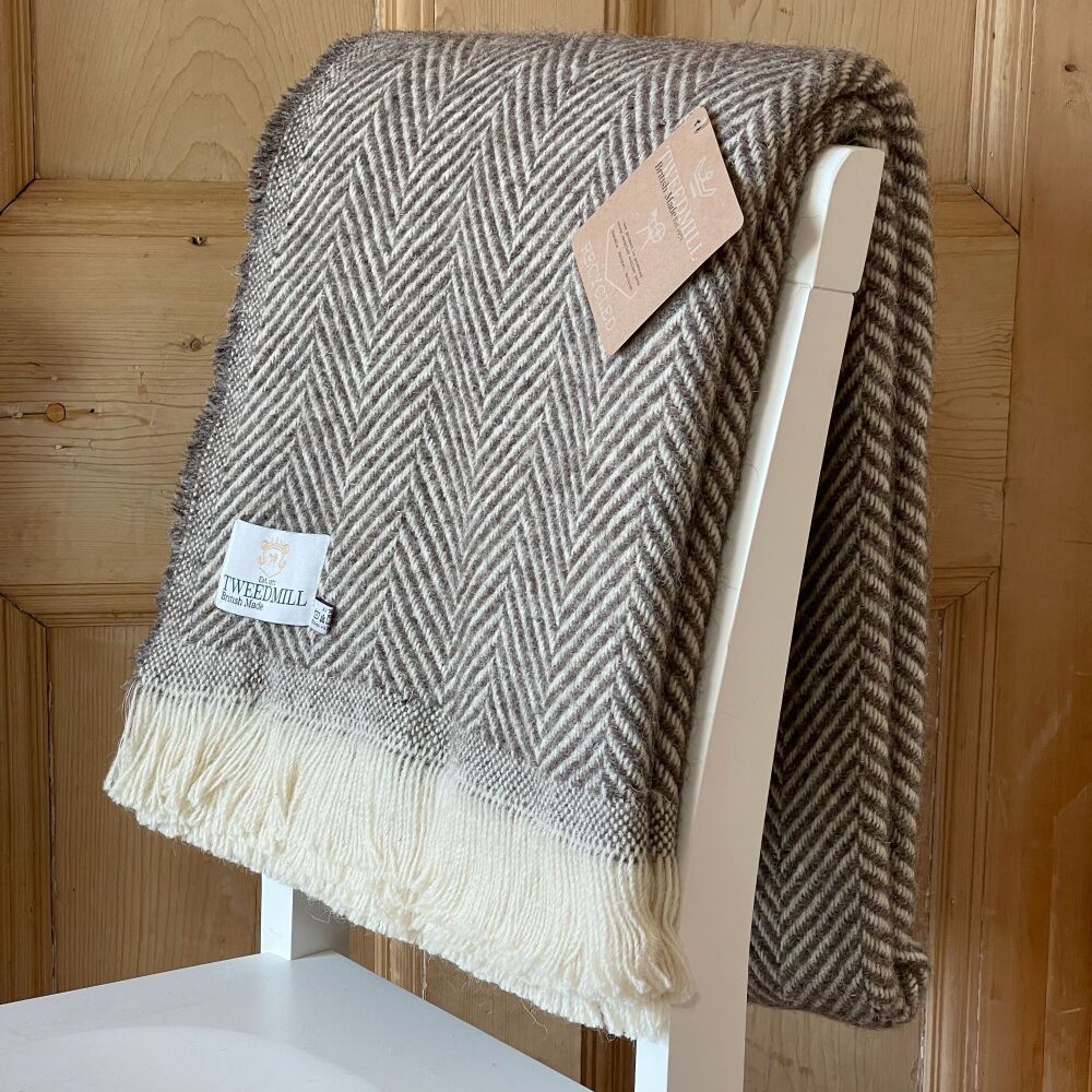 Tweedmill Recycled Herringbone Heavyweight LARGE Throw / Blanket  - Donkey 