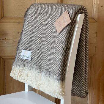 Tweedmill Recycled Herringbone Heavyweight LARGE Throw / Blanket  - Donkey Brown