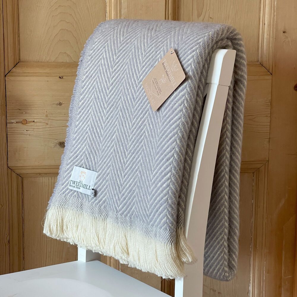Tweedmill Recycled Herringbone Heavyweight LARGE Throw / Blanket  - Pale Du