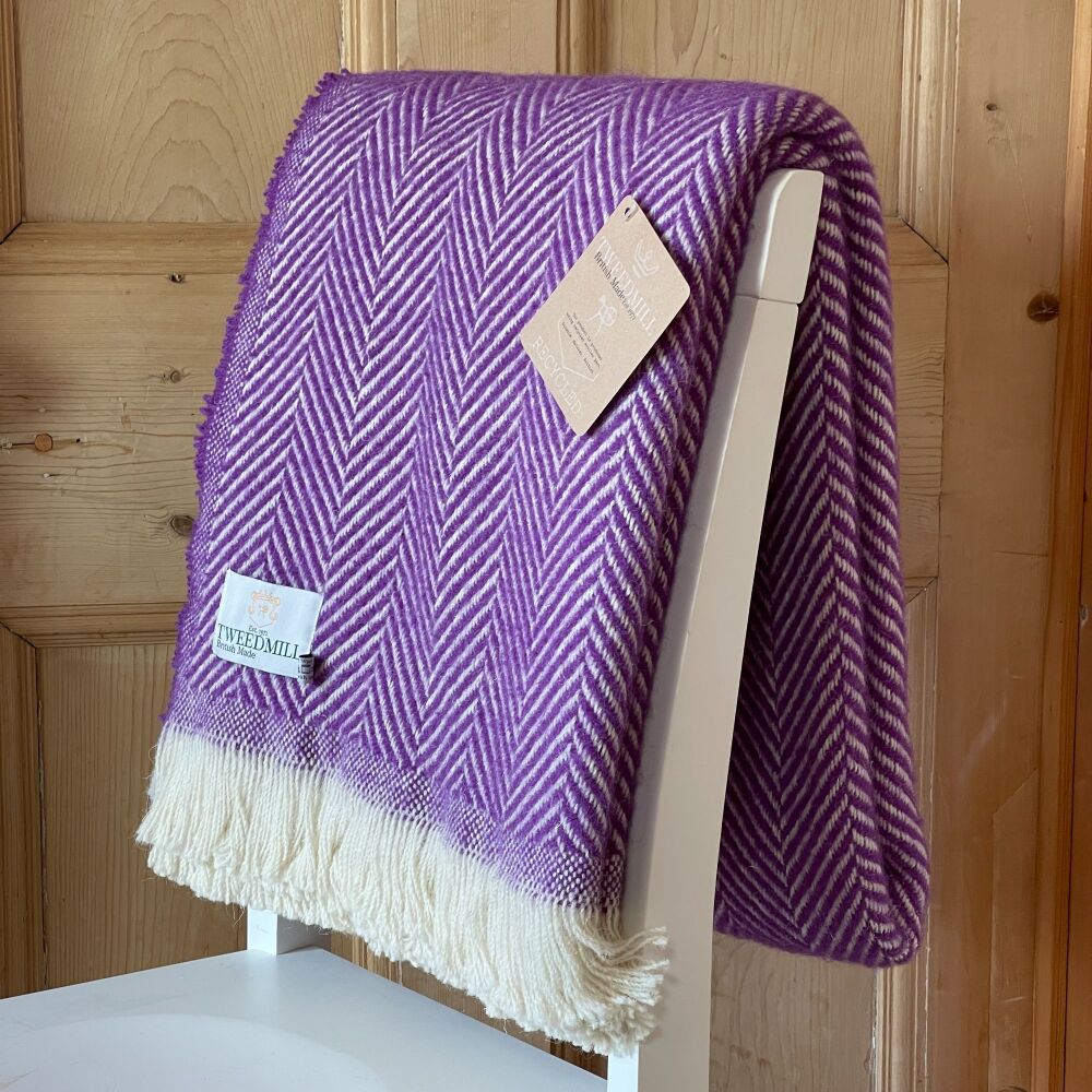 Tweedmill Recycled Herringbone Heavyweight LARGE Throw / Blanket  - Purple