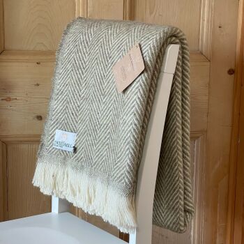 Tweedmill Recycled Herringbone Heavyweight LARGE Throw / Blanket  - Pale Sage Green