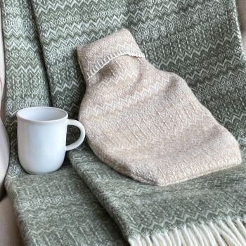 Hot Water Bottle with Wool Cover - Fair Isle Beige