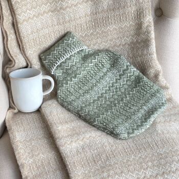 Hot Water Bottle with Wool Cover - Fair Isle Olive Green