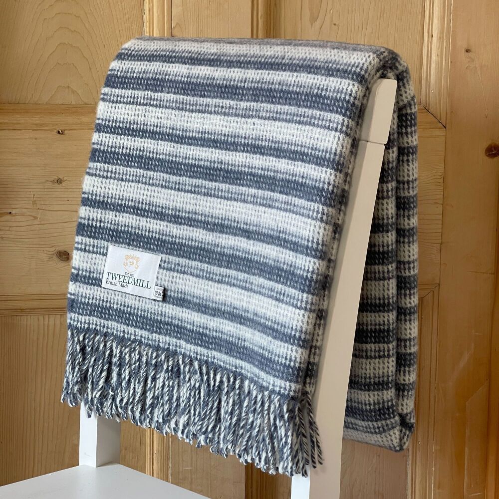 Tweedmill Aber Stripe Pure New Wool Throw Blanket - Blue Slate