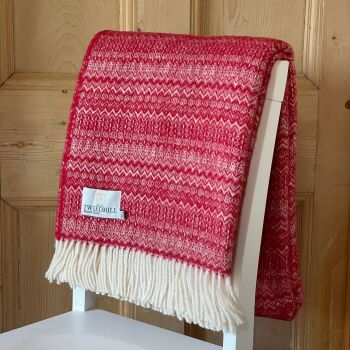 Tweedmill Fair Isle Pure New Wool Throw Blanket - Winter Red