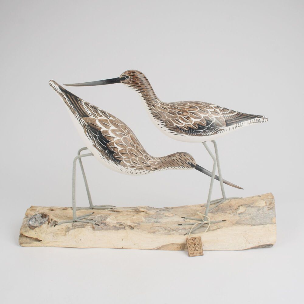 Archipelago 'Greenshank Block' Two Greenshank Birds Wood Carving