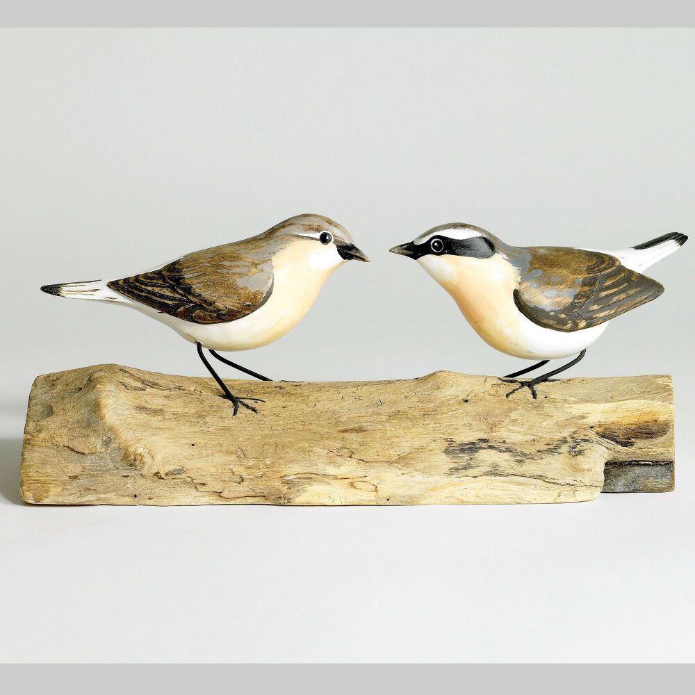 Archipelago Two Wheatear Birds Wood Carving