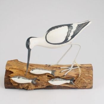 Archipelago Avocet Fishing Bird Wood Carving