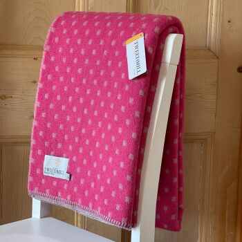 Tweedmill Blanket Stitch Pink with Dusky Pink Dots Pure New Wool Throw Blanket - Large