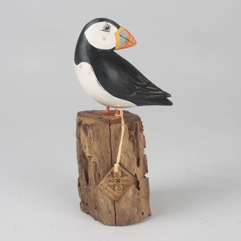 Archipelago Puffin Preening Small Bird Wood Carving