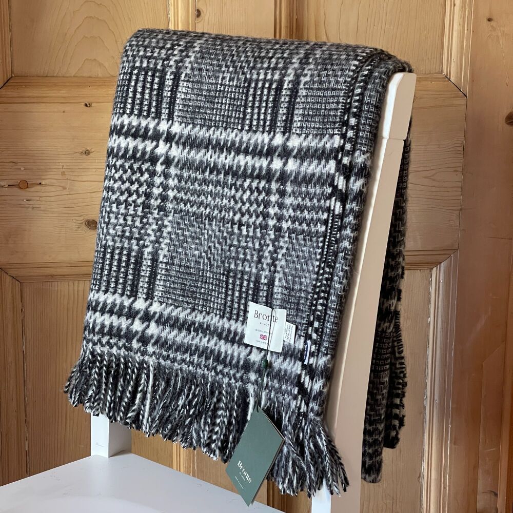 BRONTE by Moon British Wool Patchwork Glen Check Lambswool Throw - Black Wh