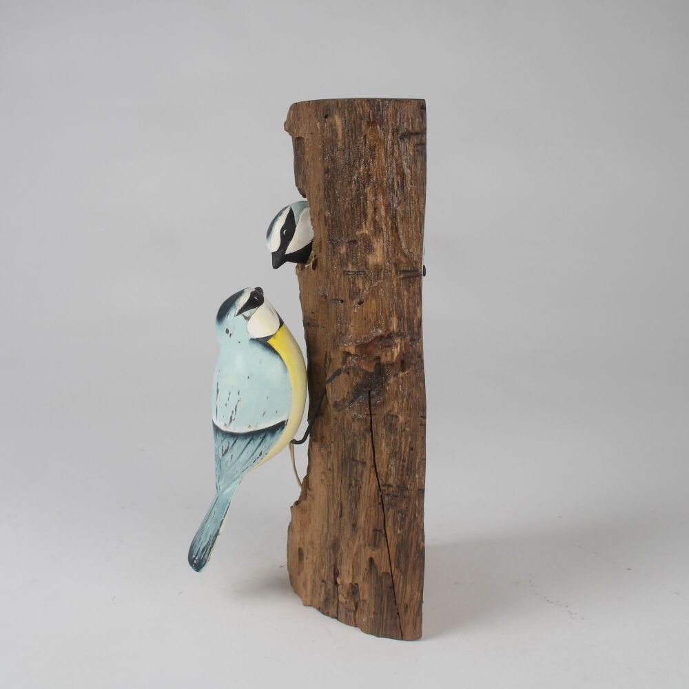 Archipelago Blue Tit Bird Family Plaque Wood Carving