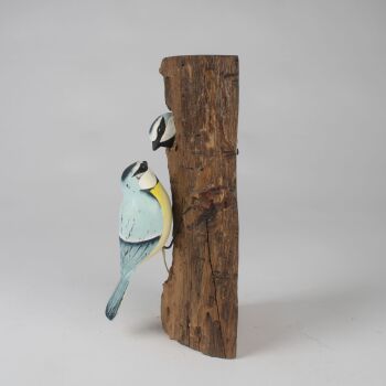 Archipelago Blue Tit Bird Family Plaque Wood Carving