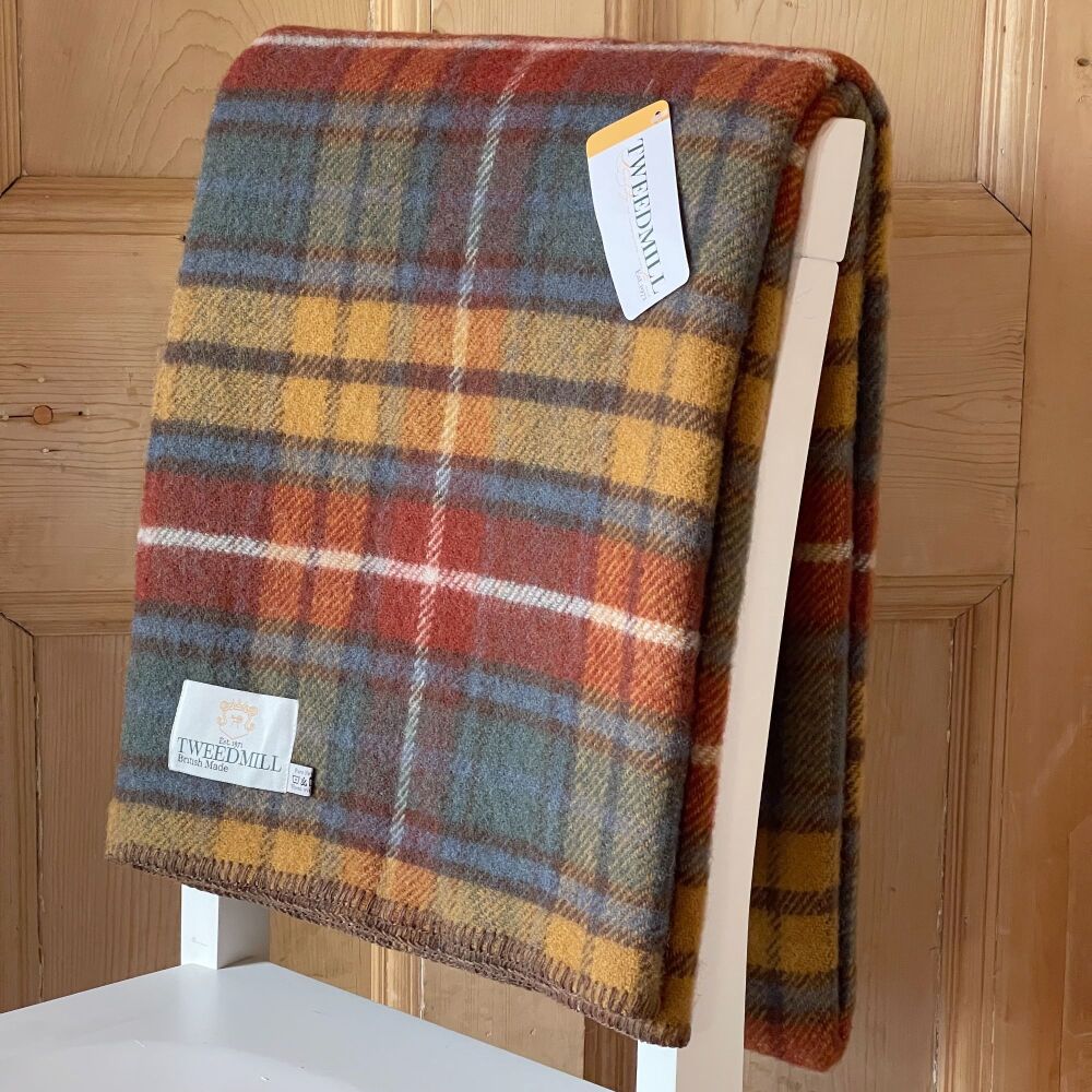 Tweedmill Blanket Stitch Antique Buchanan Pure New Wool Throw Blanket - Lar