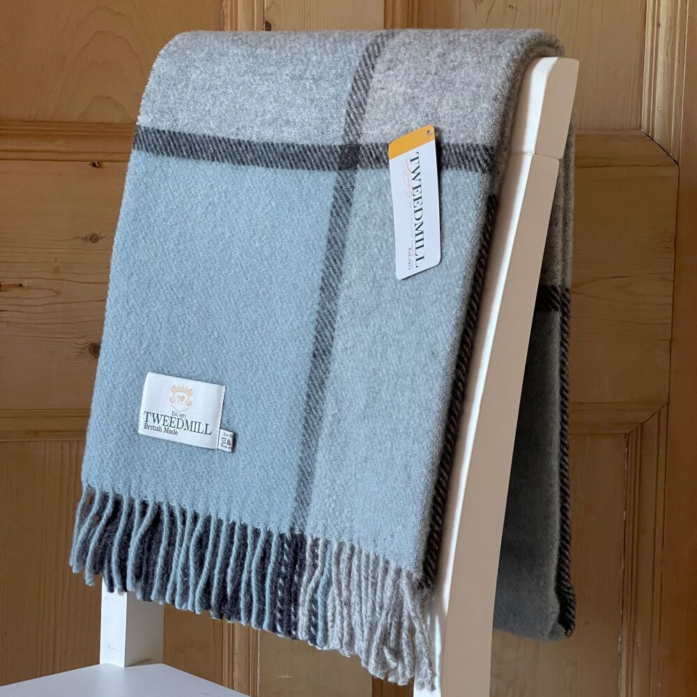 Tweedmill Multi Check Duck Egg Blue & Grey Knee Rug or Small Blanket Pure N