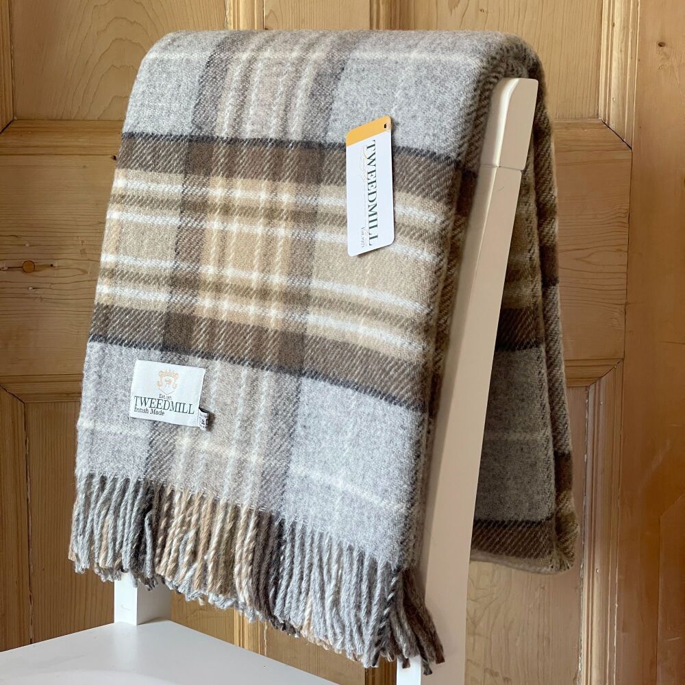 Tweedmill McKellar Silver Grey & Beige Check Throw/Blanket