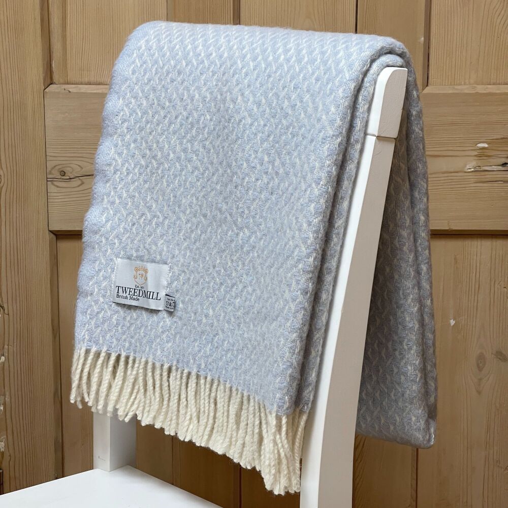 Tweedmill Diamond Powder Blue Pure New Wool Throw / Blanket