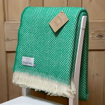 Tweedmill Recycled Herringbone Heavyweight LARGE Throw / Blanket  - Bright Green