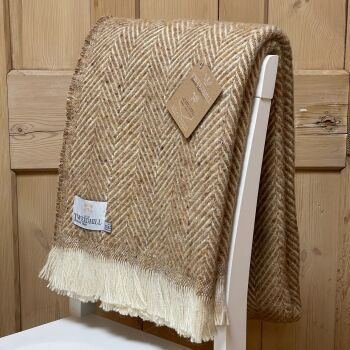 Tweedmill Recycled Herringbone Heavyweight LARGE Throw / Blanket  - Autumn Beige