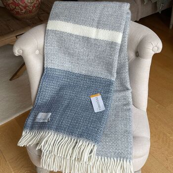 Tweedmill Blue Slate & Grey Colour Band Pure New Wool Throw Blanket