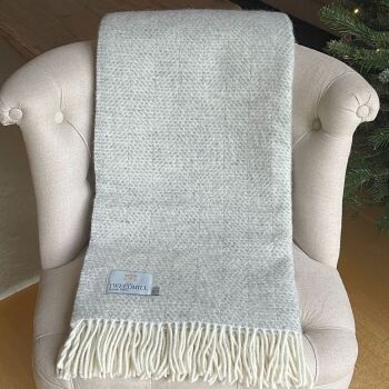 Tweedmill Silver Grey & Cream Honeycomb Weave Pure New Wool Throw Blanket