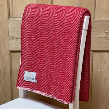Tweedmill Blanket Stitch Herringbone Red Pure New Wool Throw Blanket - Large
