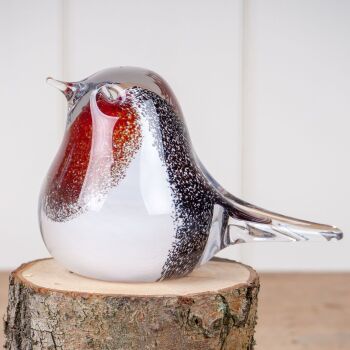 Glass Robin Bird Sculpture / Paperweight Large - Handmade