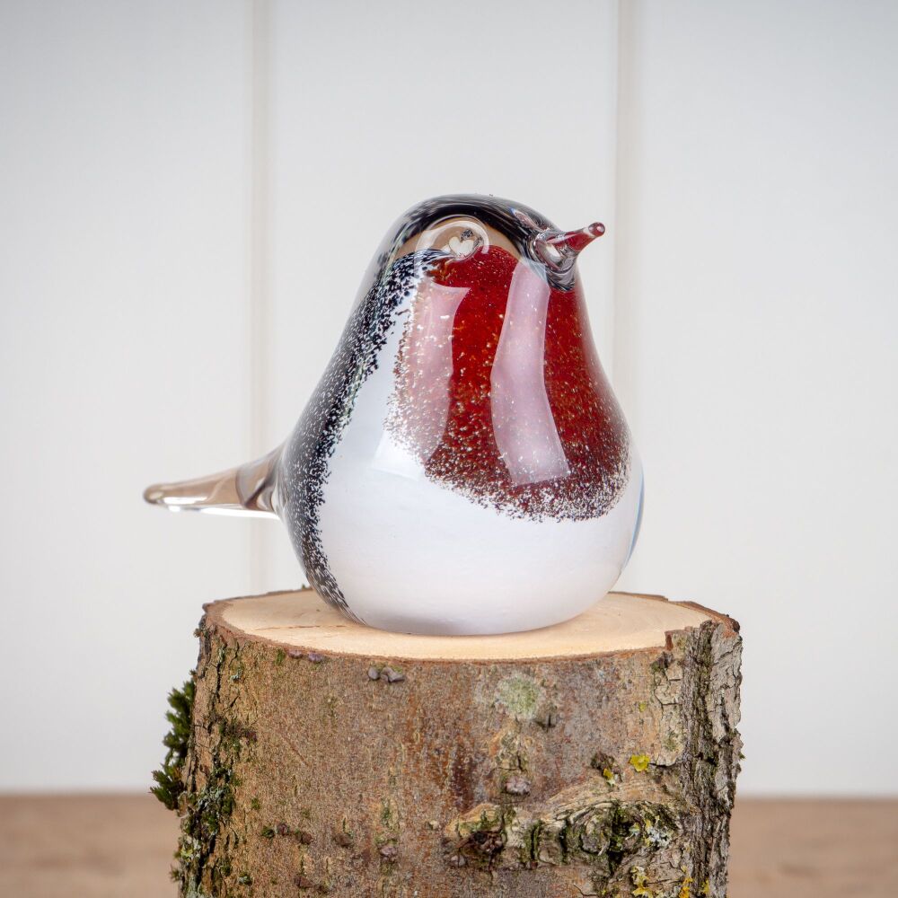 Glass Robin Bird Sculpture / Paperweight - Handmade