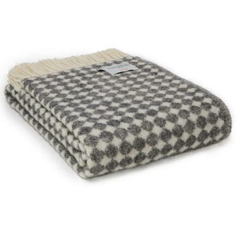 Tweedmill Jacquard Spot Pure New Wool Throw Blanket - Charcoal Grey