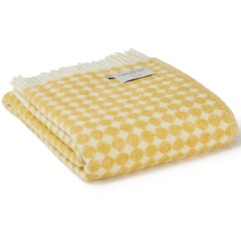Tweedmill Jacquard Spot Pure New Wool Throw Blanket - Oil Yellow