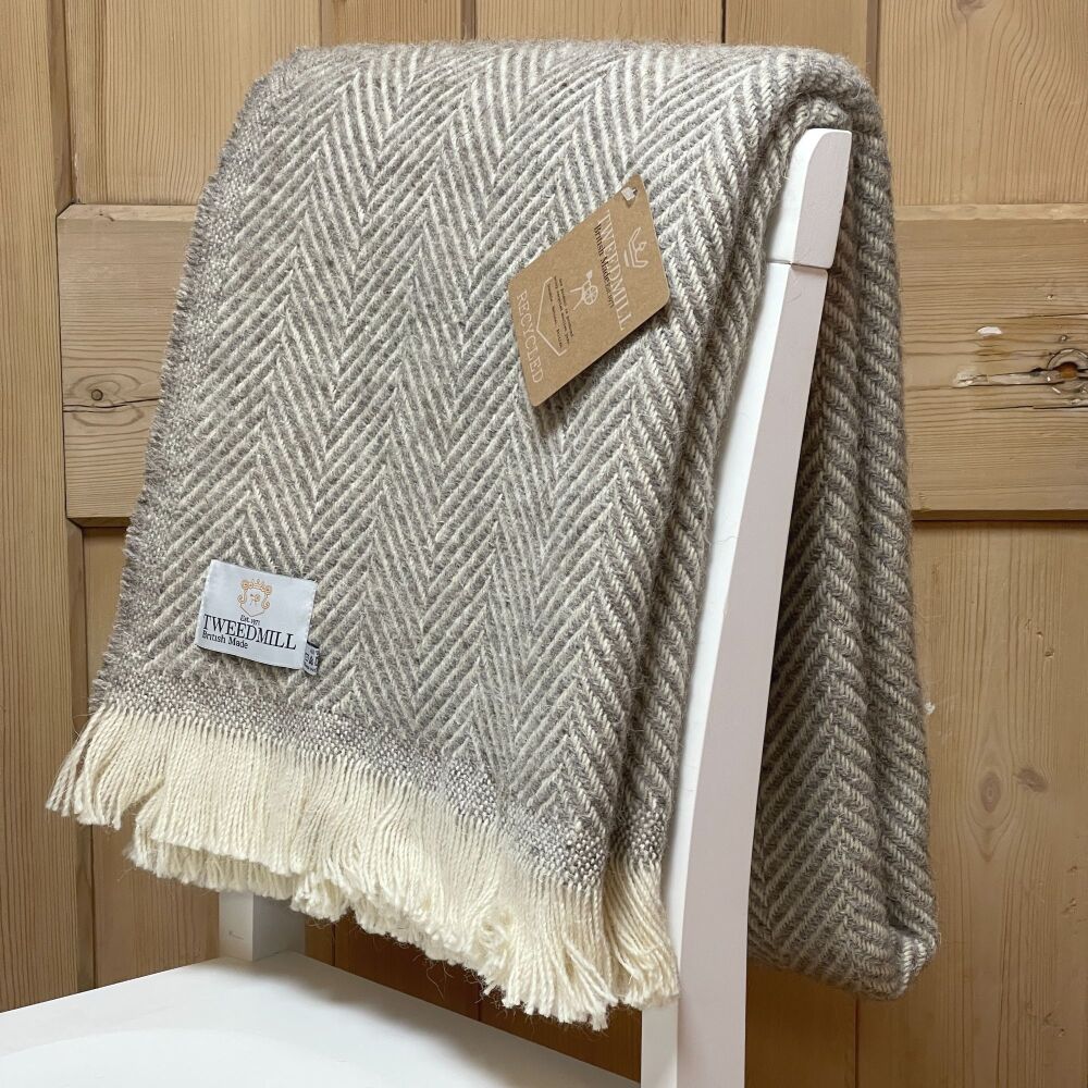 Tweedmill Recycled Herringbone Heavyweight LARGE Throw / Blanket  - Natural